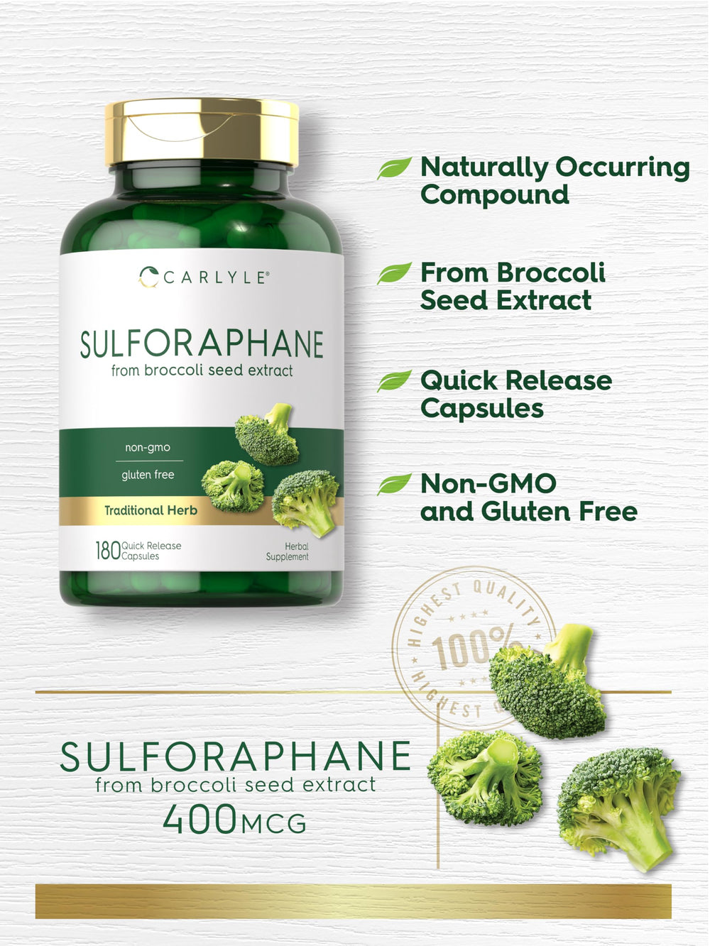 Carlyle Sulforaphane packaging box displays quality and allergen-free promise