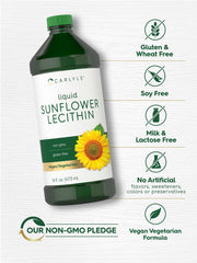 Carlyle Sunflower Lecithin Liquid ingredients panel, emphasizes plant-based lecithin and sunflower origin.