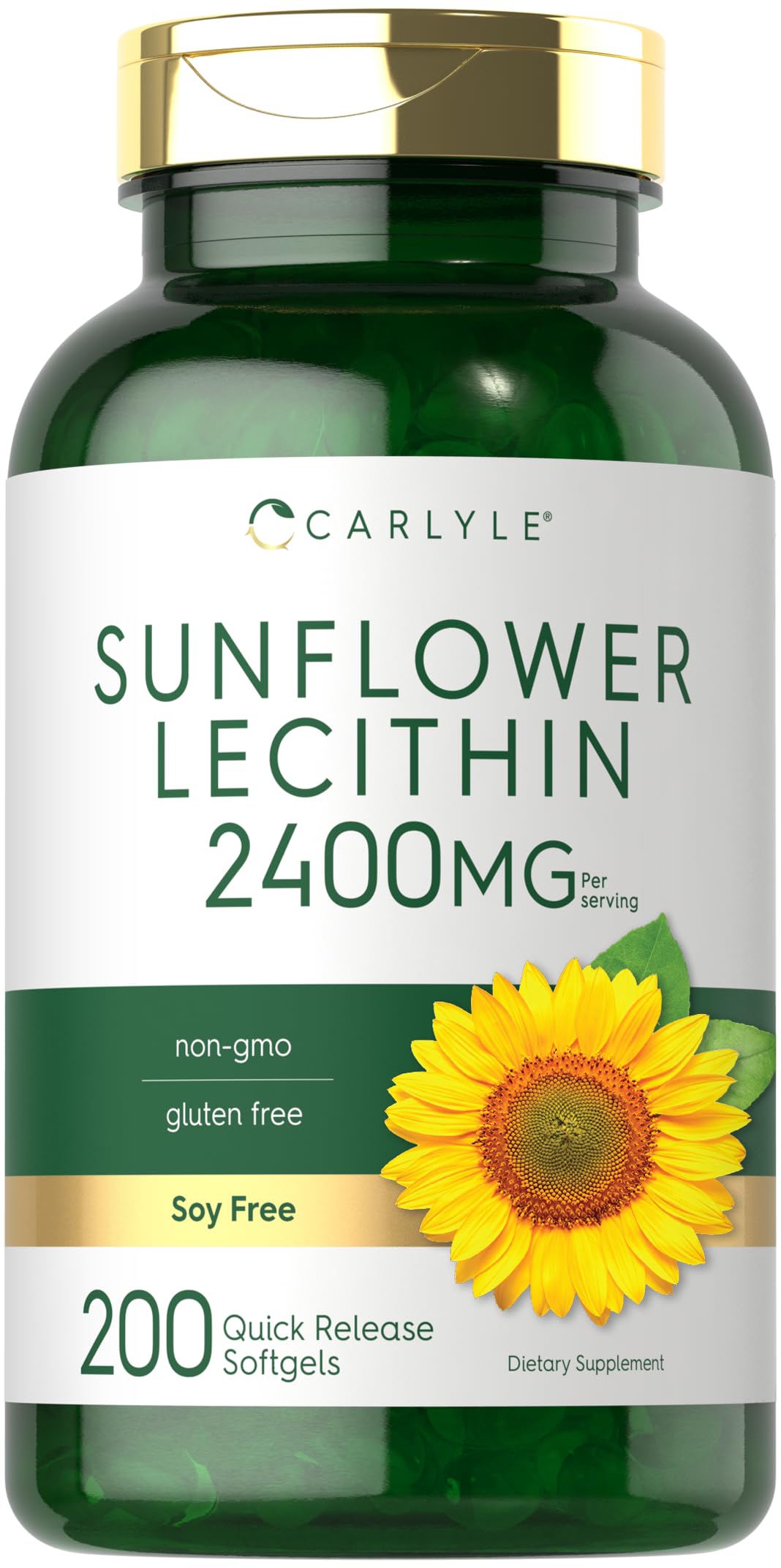 Carlyle Sunflower Lecithin softgel bottle showcases convenient daily capsules for busy routines.