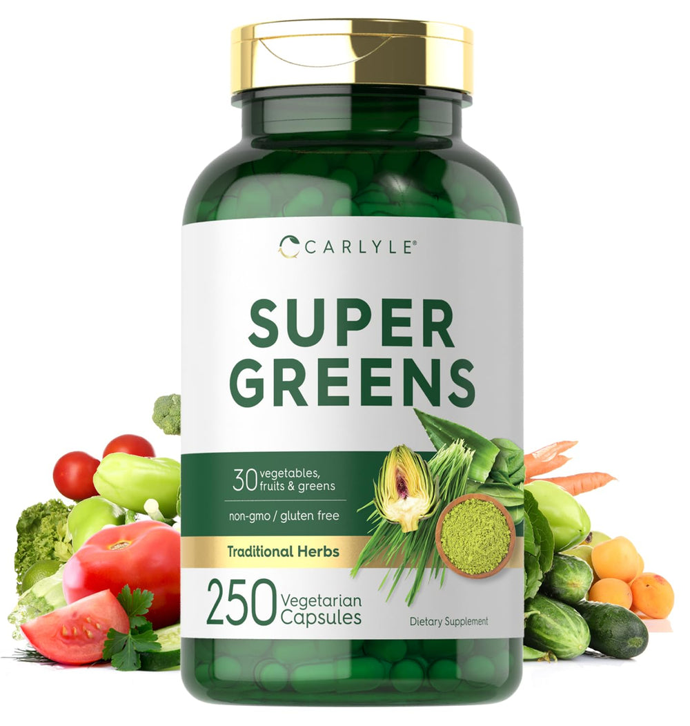 Carlyle Super Greens bottle front for daily wellness support.