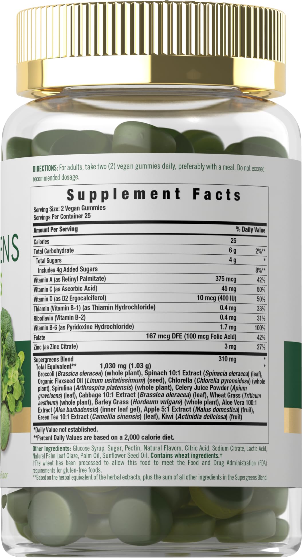 Carlyle Supergreens Gummies bottle with gummies ready to take