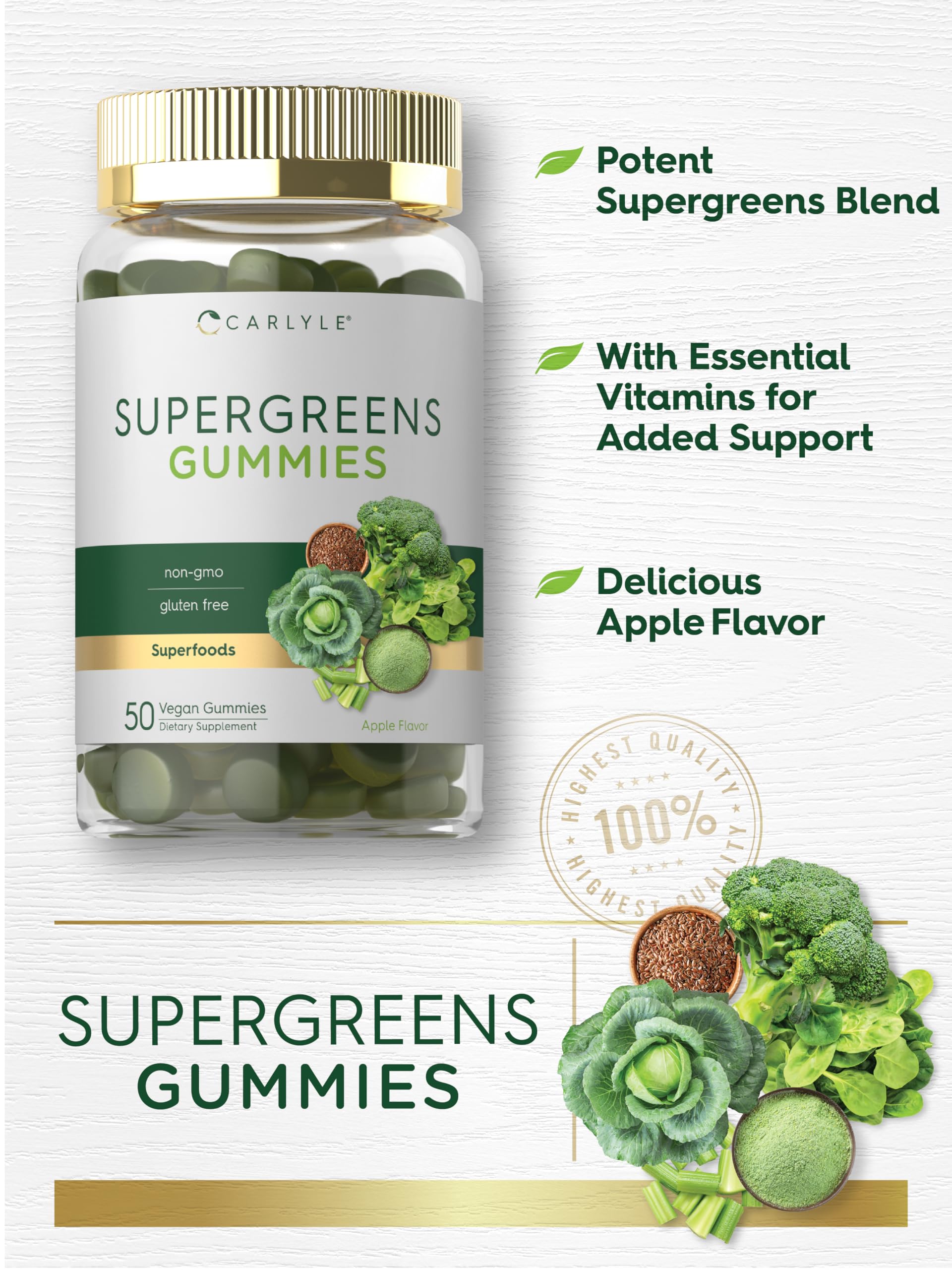 Carlyle Supergreens Gummies gummy close-up; vibrant texture
