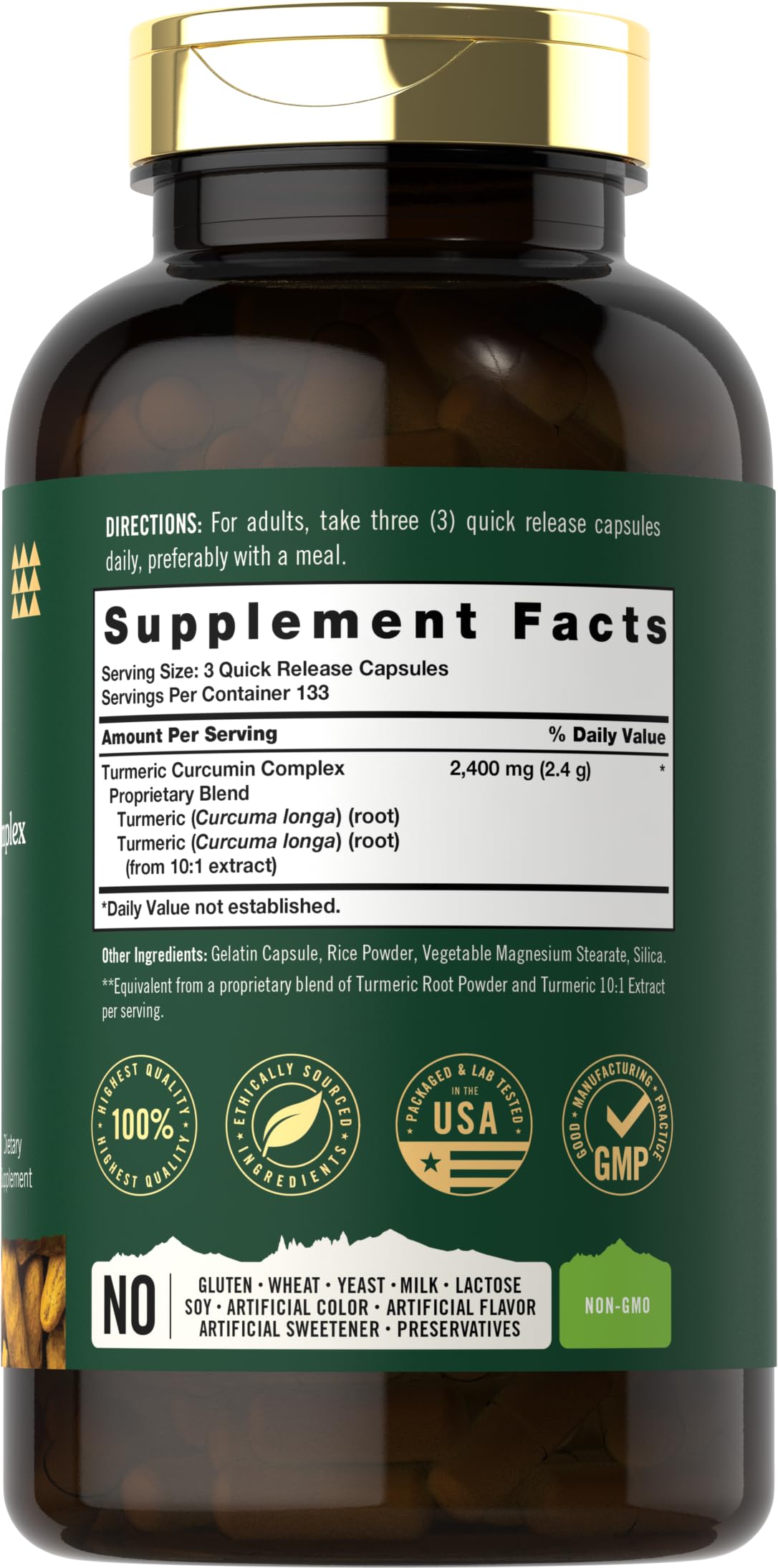 Carlyle Tahoe Turmeric Curcumin bottle back label with ingredients