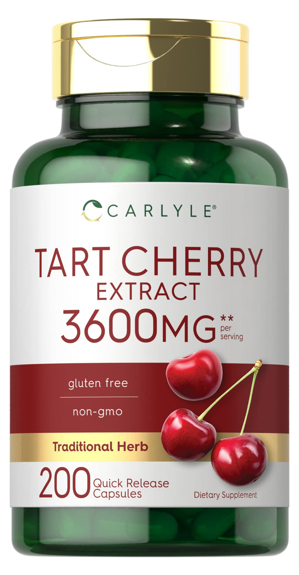 Carlyle Tart Cherry Extract capsules bottle – premium non-GMO formula for daily wellness.