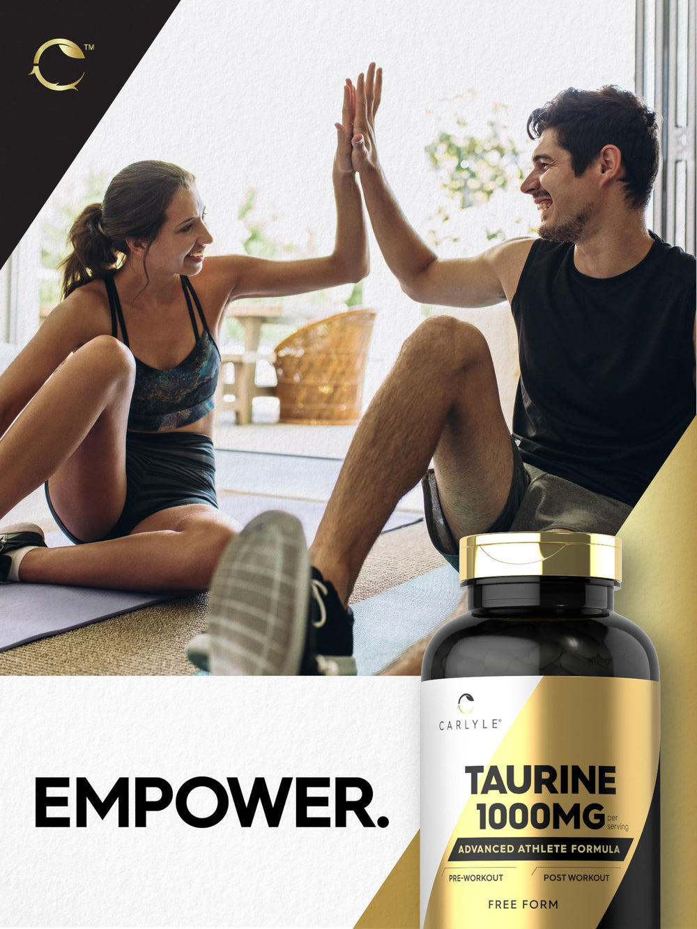 Carlyle Taurine 1000mg 400 capsules container suggests a long-lasting supply