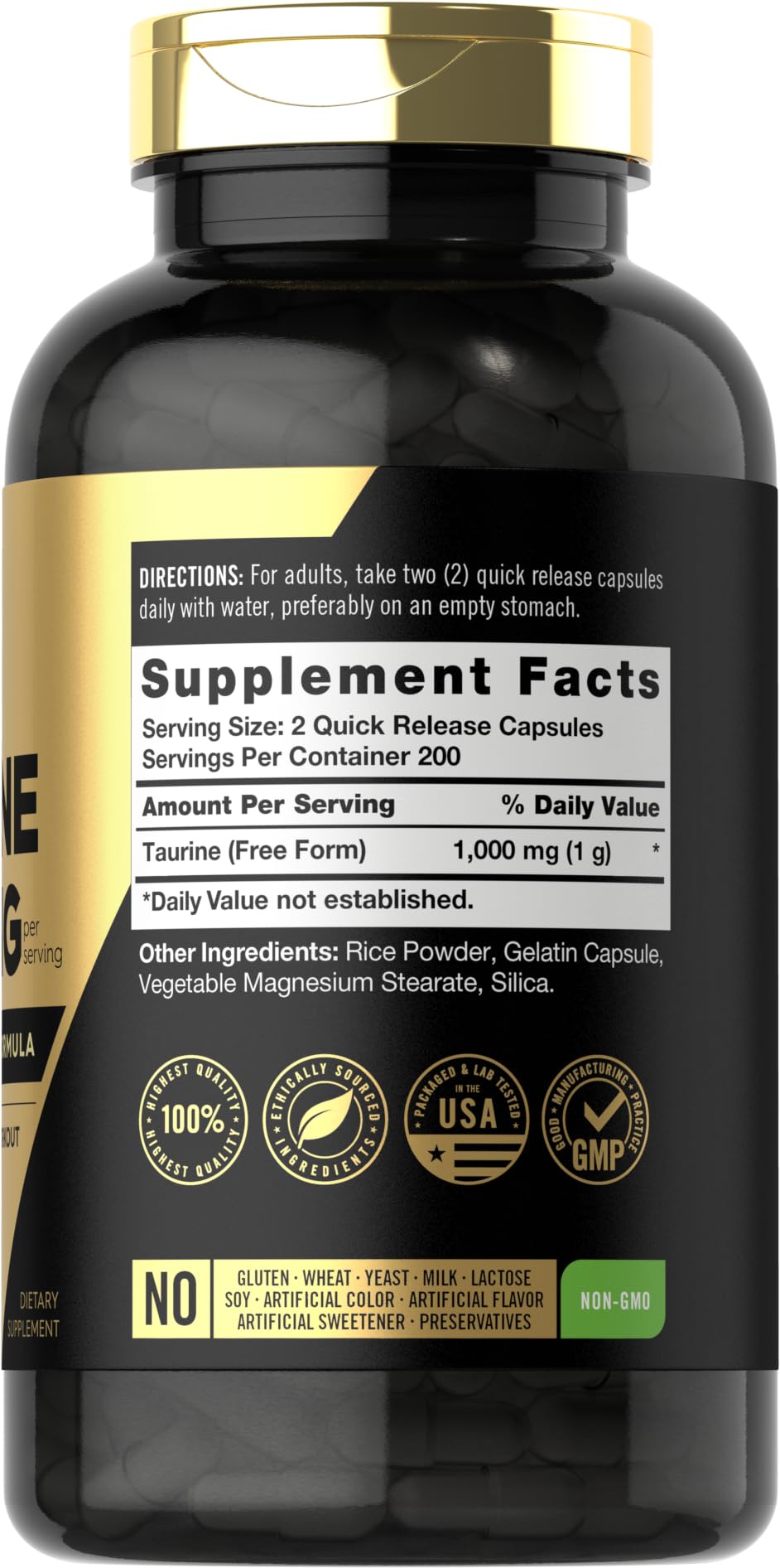 Carlyle Taurine 1000mg capsules closeup highlights easy-to-take supplement