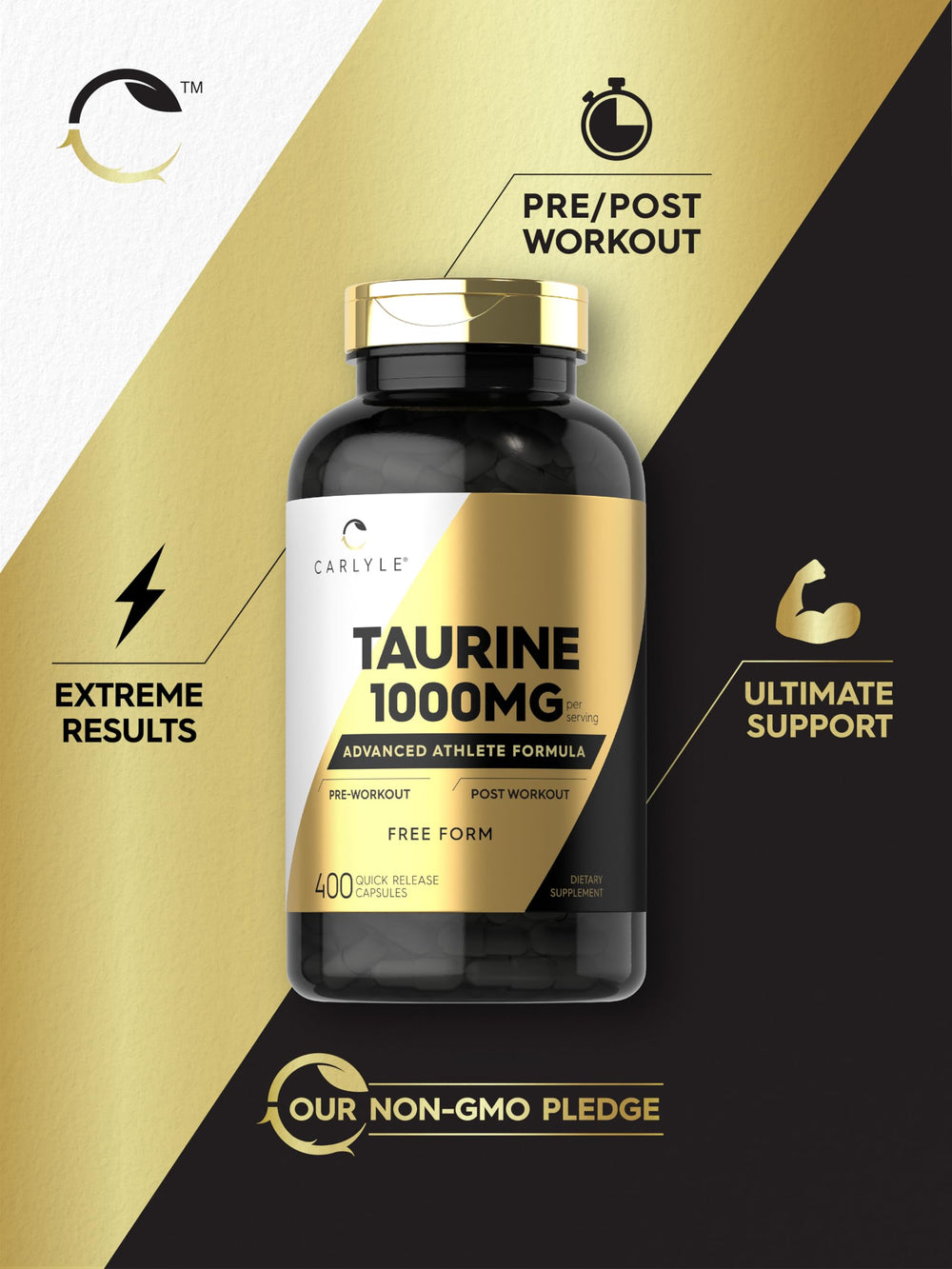 Carlyle Taurine 1000mg gluten-free badge signals allergen-friendly option