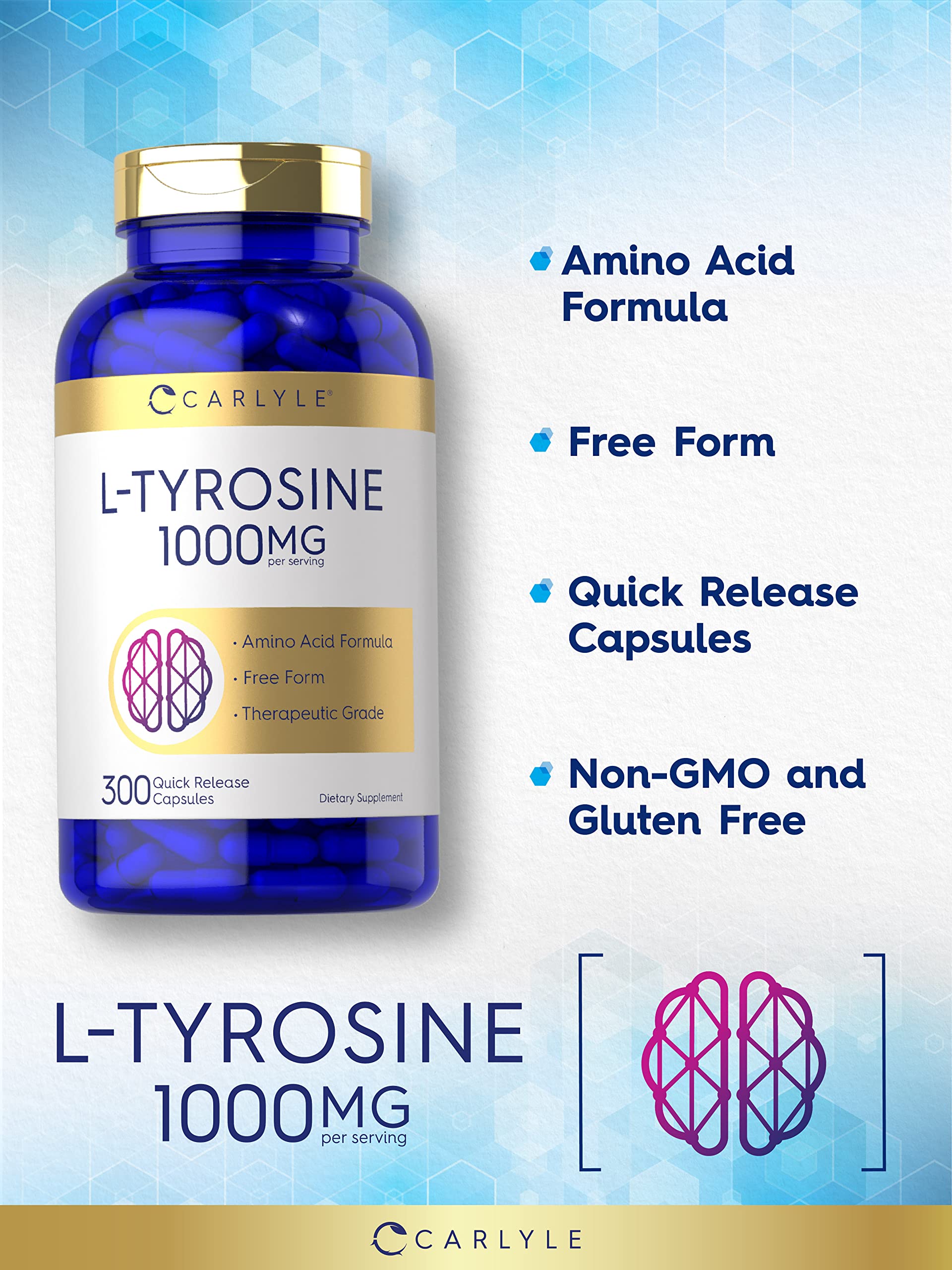 Carlyle Therapeutic Grade label indicating high-quality Tyrosine supplement