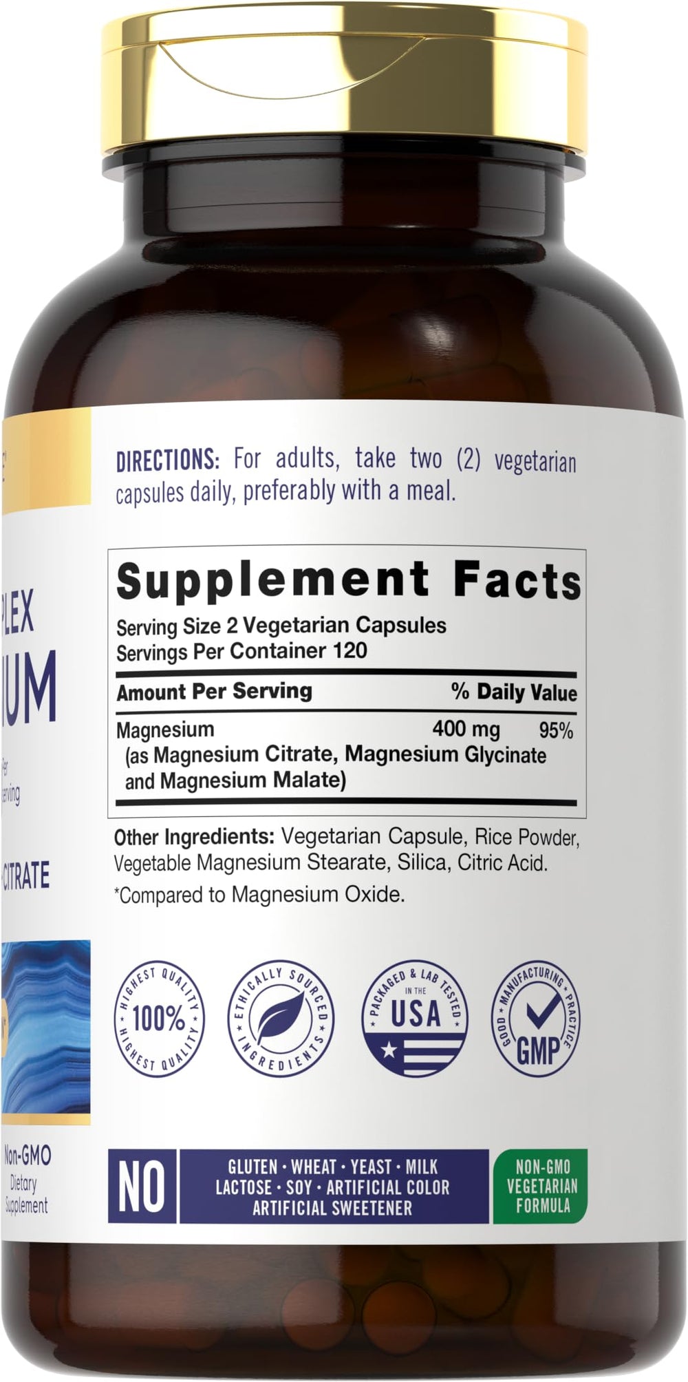 Carlyle magnesium capsules highlight vegetarian, gluten-free formula for daily wellness.