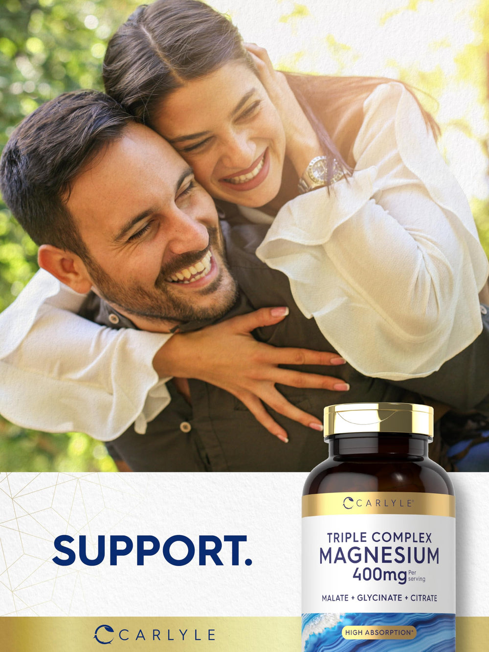 Smooth vegetarian capsules from Carlyle Triple Magnesium Complex for easy swallowing.