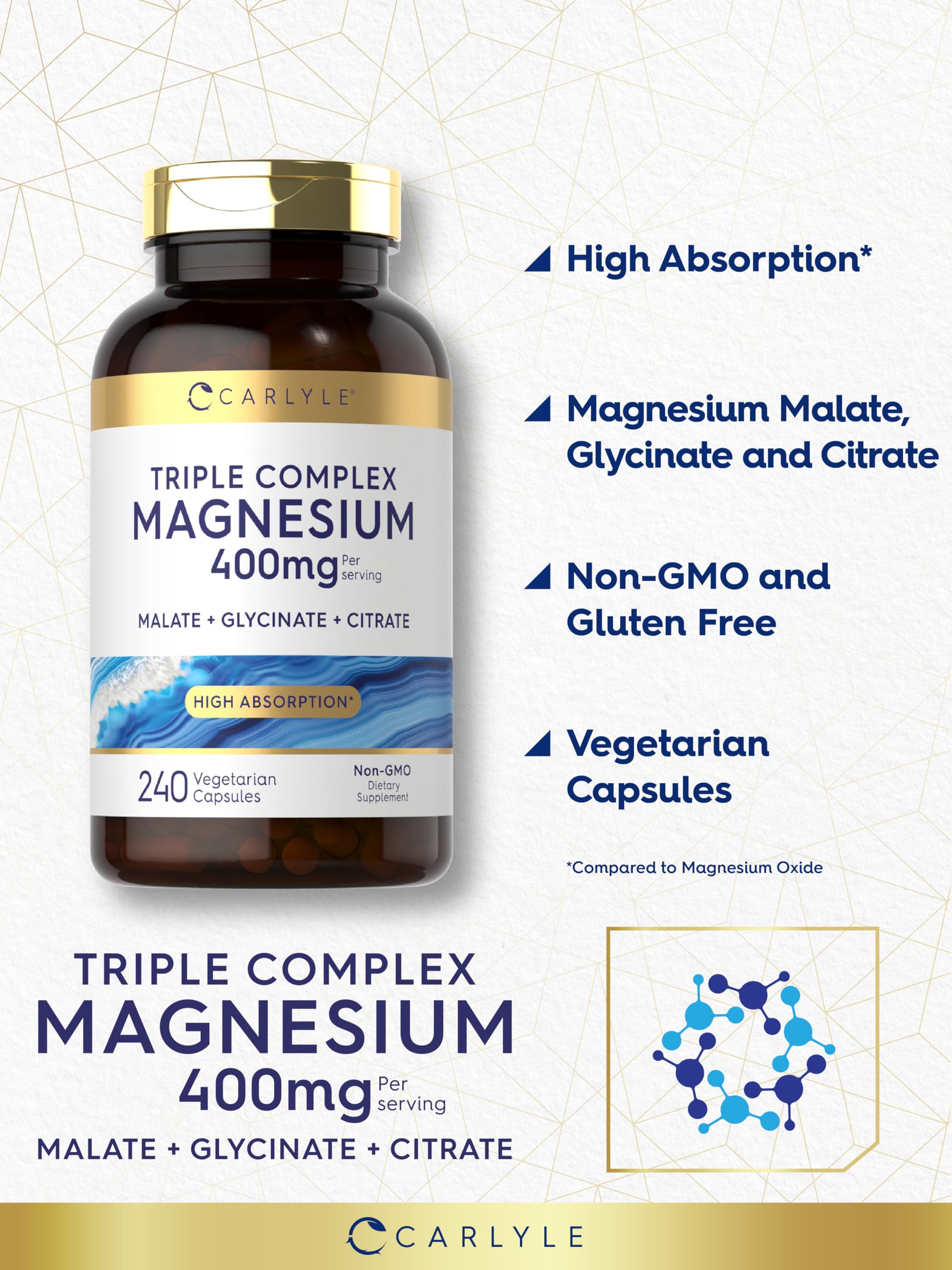 Nutrition panel on Carlyle bottle emphasizes 400 mg per serving.