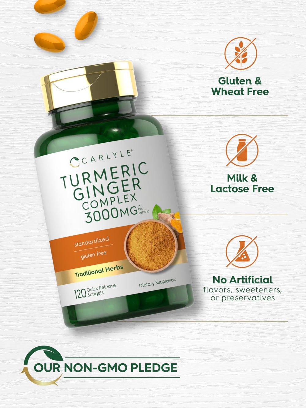 Carlyle turmeric with black pepper extract image emphasizing absorption aid.