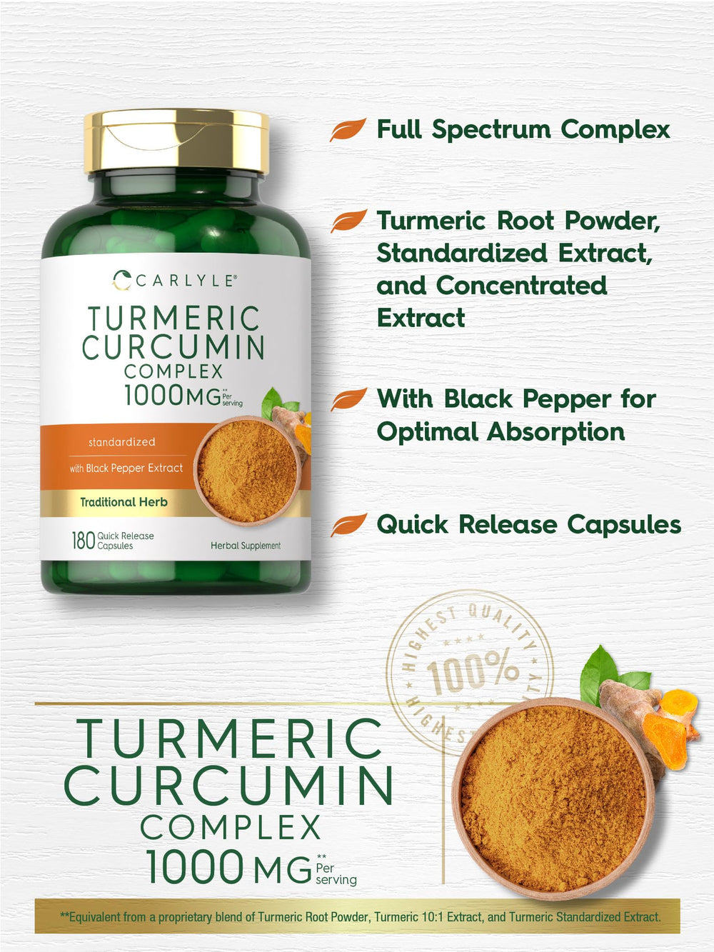 Carlyle Turmeric Curcumin with black pepper label closeup
