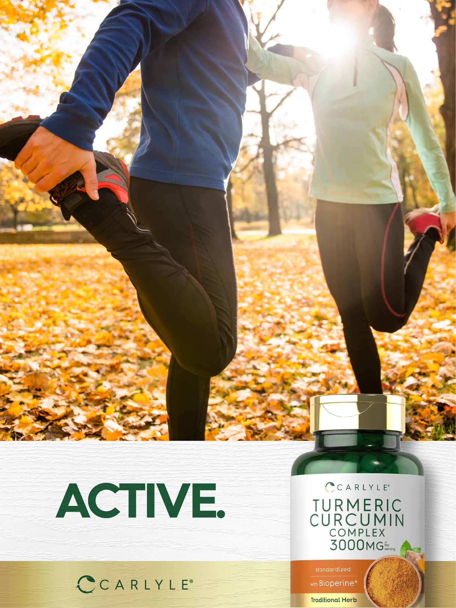 Carlyle Turmeric Curcumin bottle pouring capsules into hand