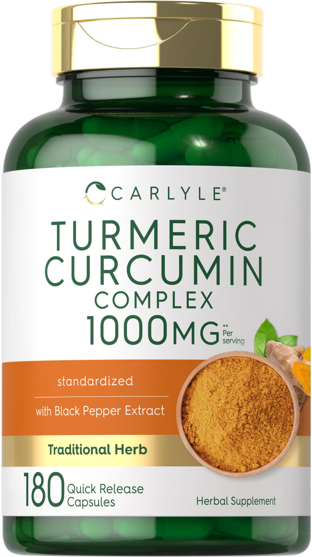 Carlyle Turmeric Curcumin bottle shown for daily wellness routine