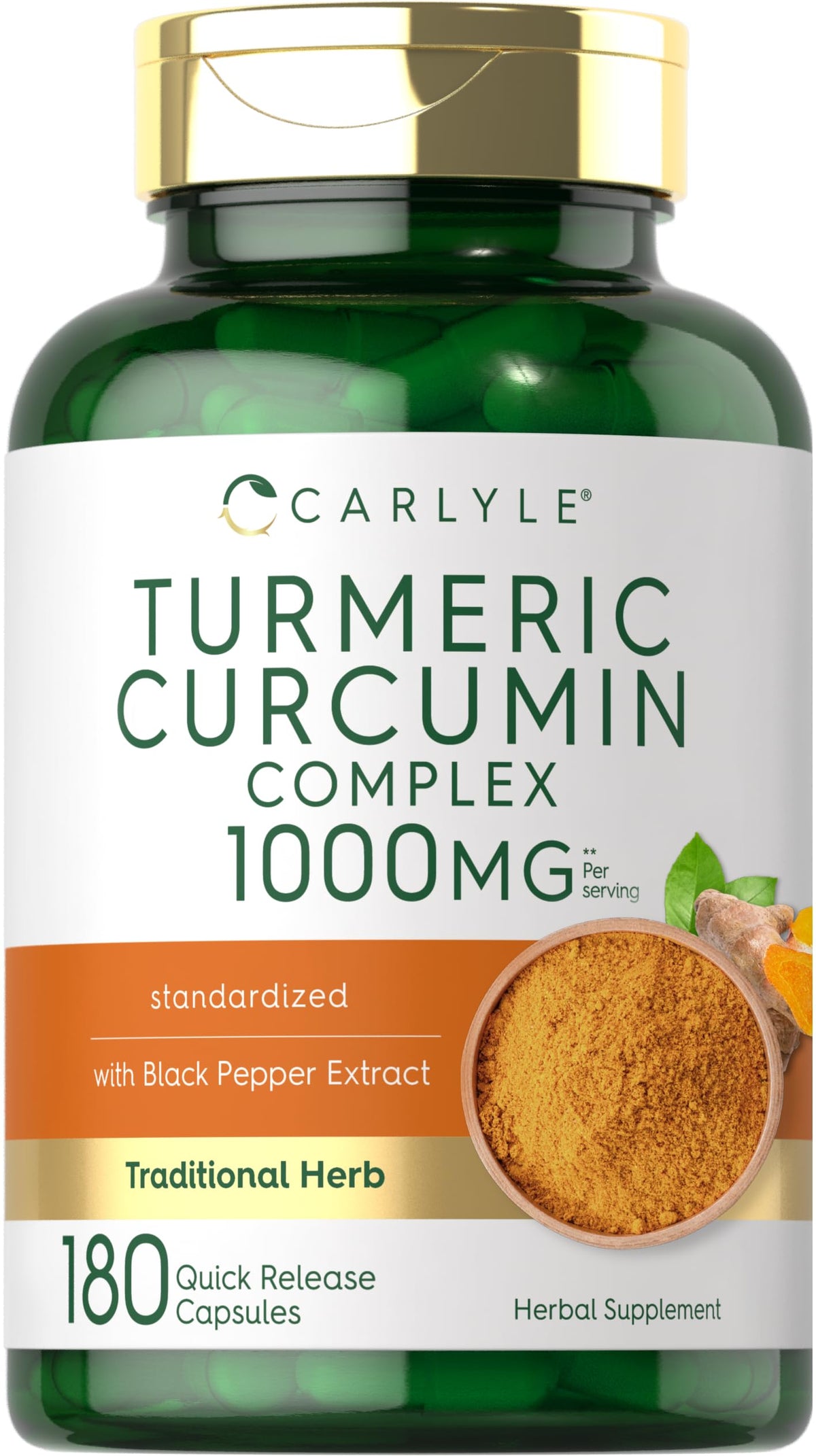 Carlyle Turmeric Curcumin bottle shown for daily wellness routine