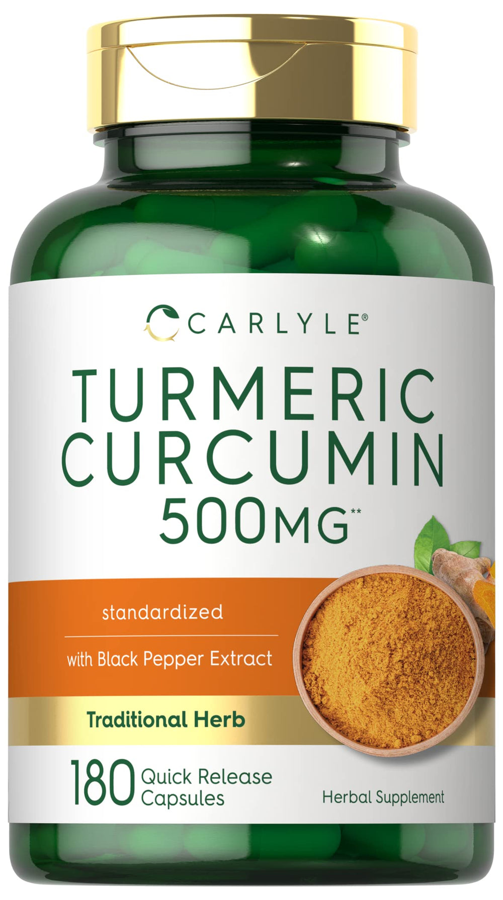 Carlyle Turmeric Curcumin capsules bottle for an easy daily wellness routine.