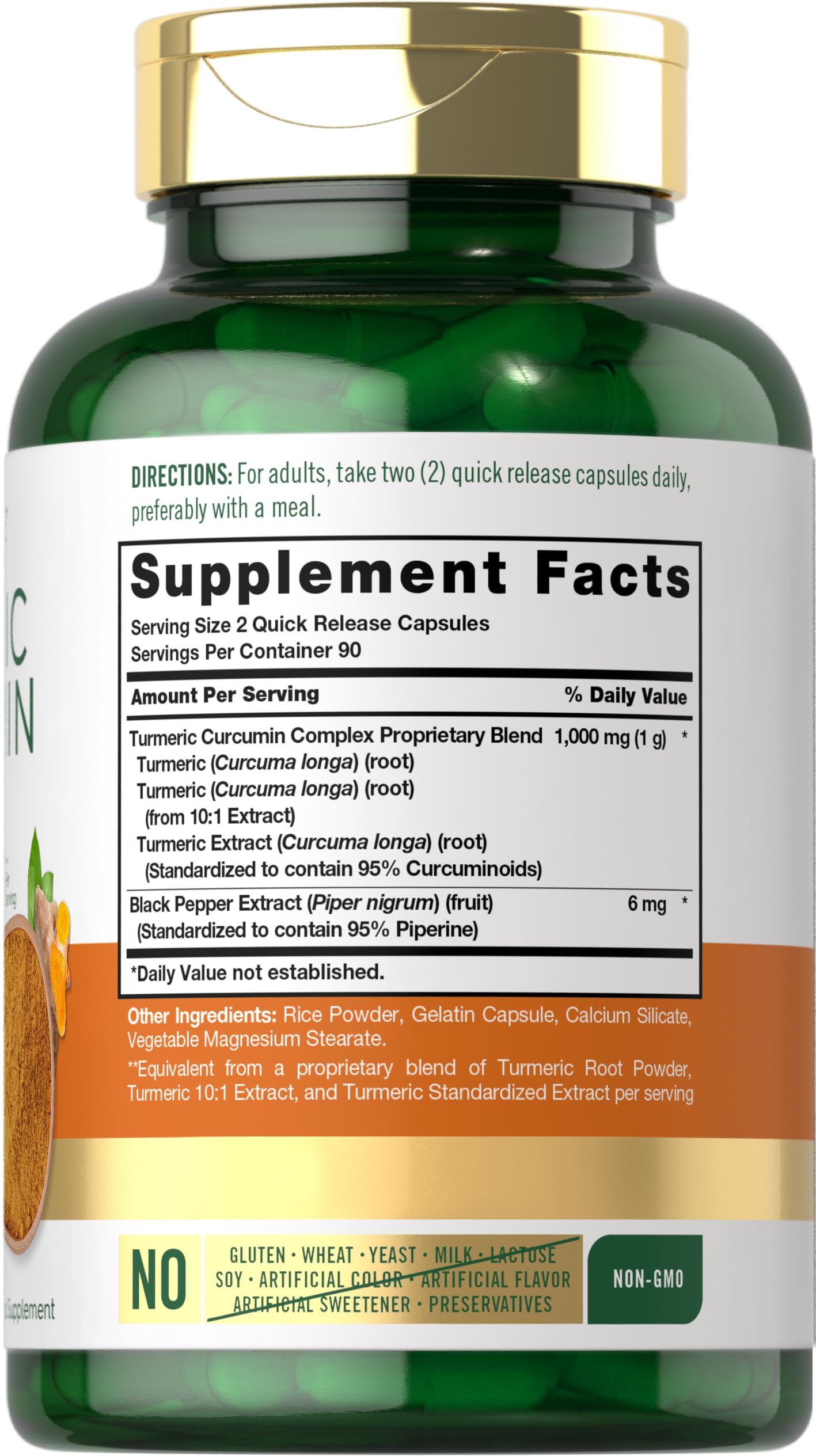 Carlyle Turmeric Curcumin capsules closeup highlighting easy daily intake