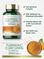 Carlyle Turmeric Curcumin capsules inside bottle ready for daily intake