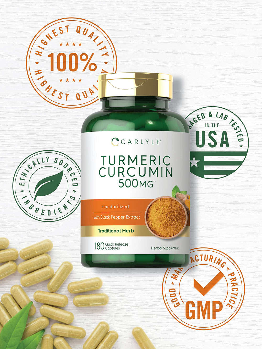 Carlyle Turmeric Curcumin lab-tested quality with trusted ingredients.