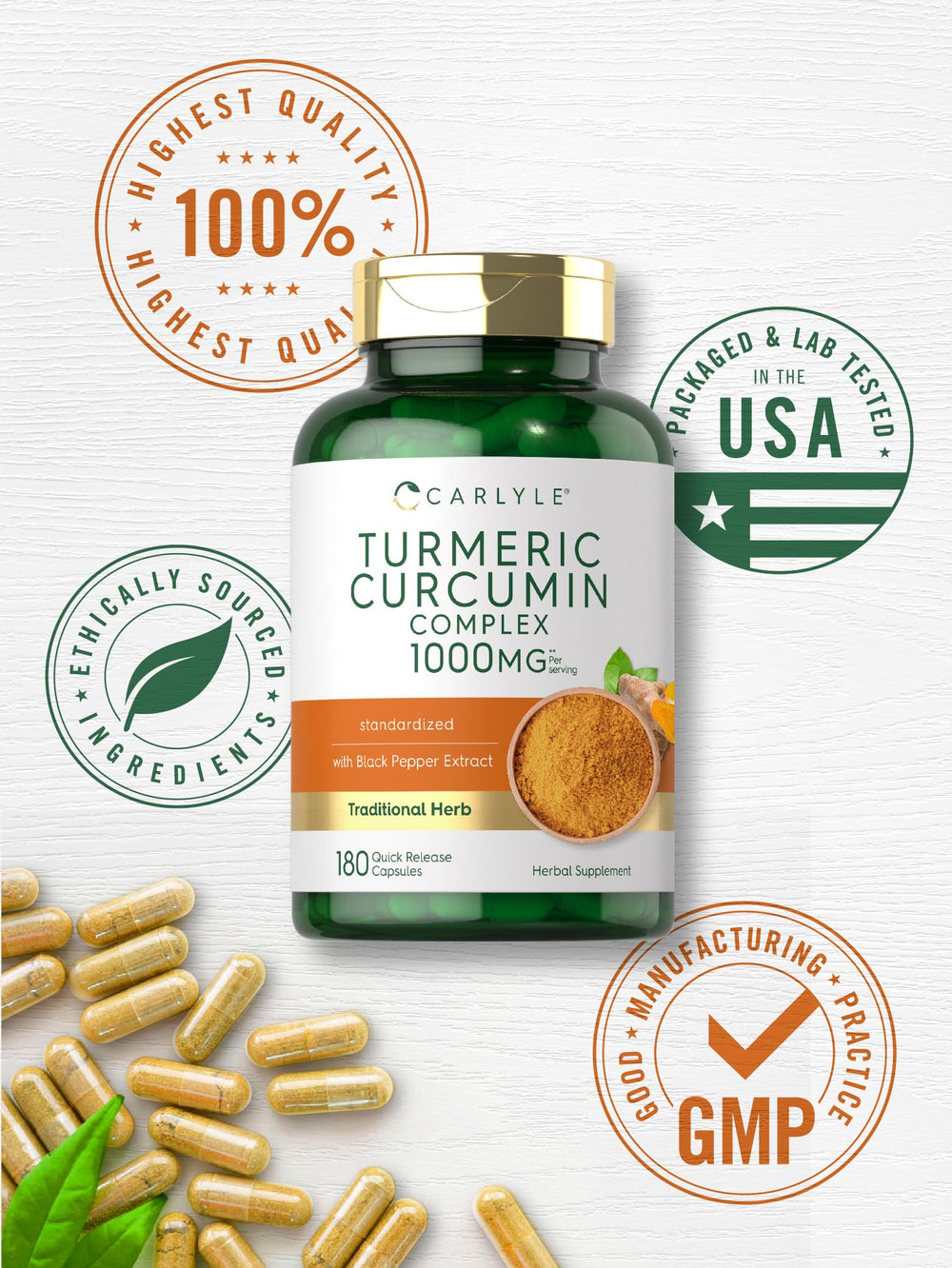 Carlyle Turmeric Curcumin label badge communicates quality and trust