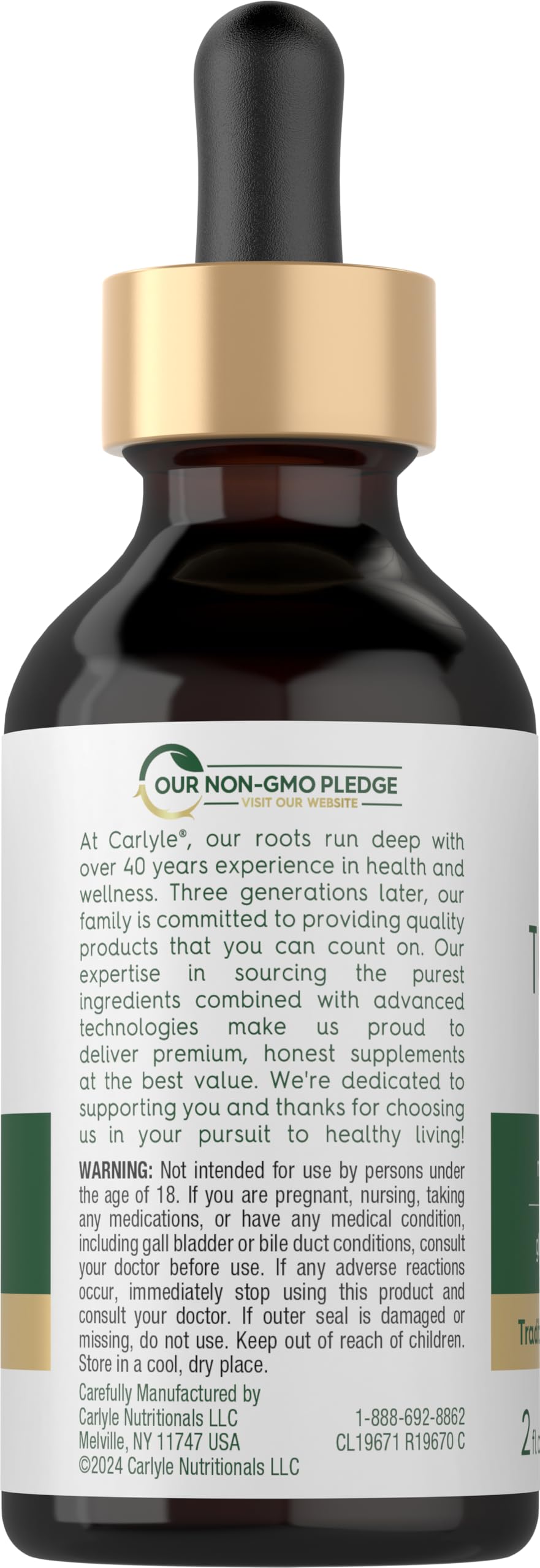 Carlyle Turmeric Ginger Drops amber liquid is smooth to mix with beverages.