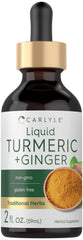 Carlyle Turmeric Ginger Drops bottle shows a premium vegan supplement for daily wellness.