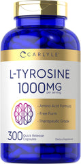 Carlyle L Tyrosine bottle front with 1000 mg capsules for daily wellness