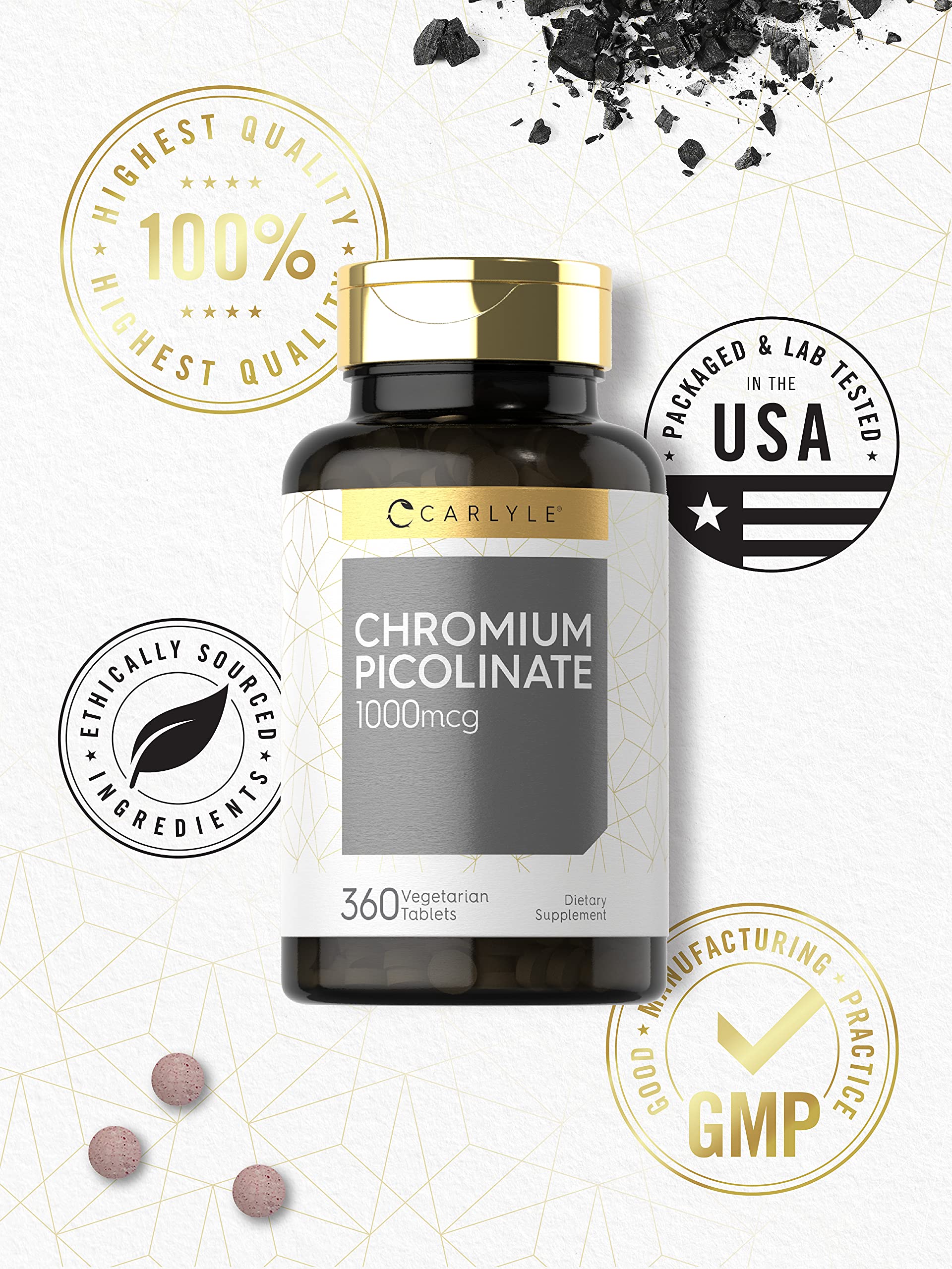 Carlyle Ultra Chromium Picolinate bottle view showcases convenient daily dosing.