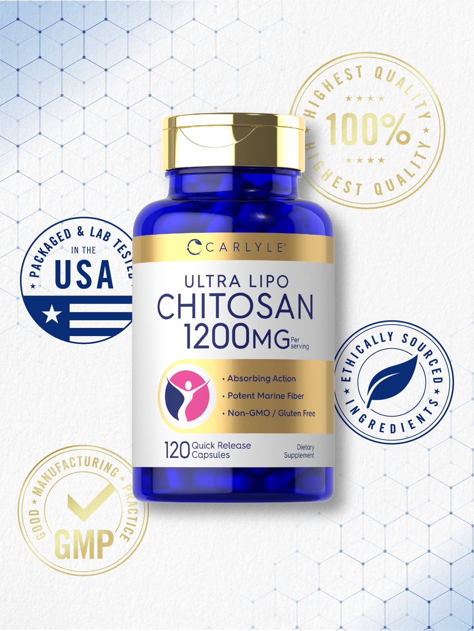 Carlyle Ultra Lipo Chitosan, envase práctico para viajar y usar donde estés.