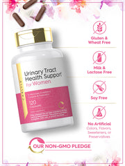 Close-up of D-Mannose, cranberry extract and probiotic blend on Carlyle bottle