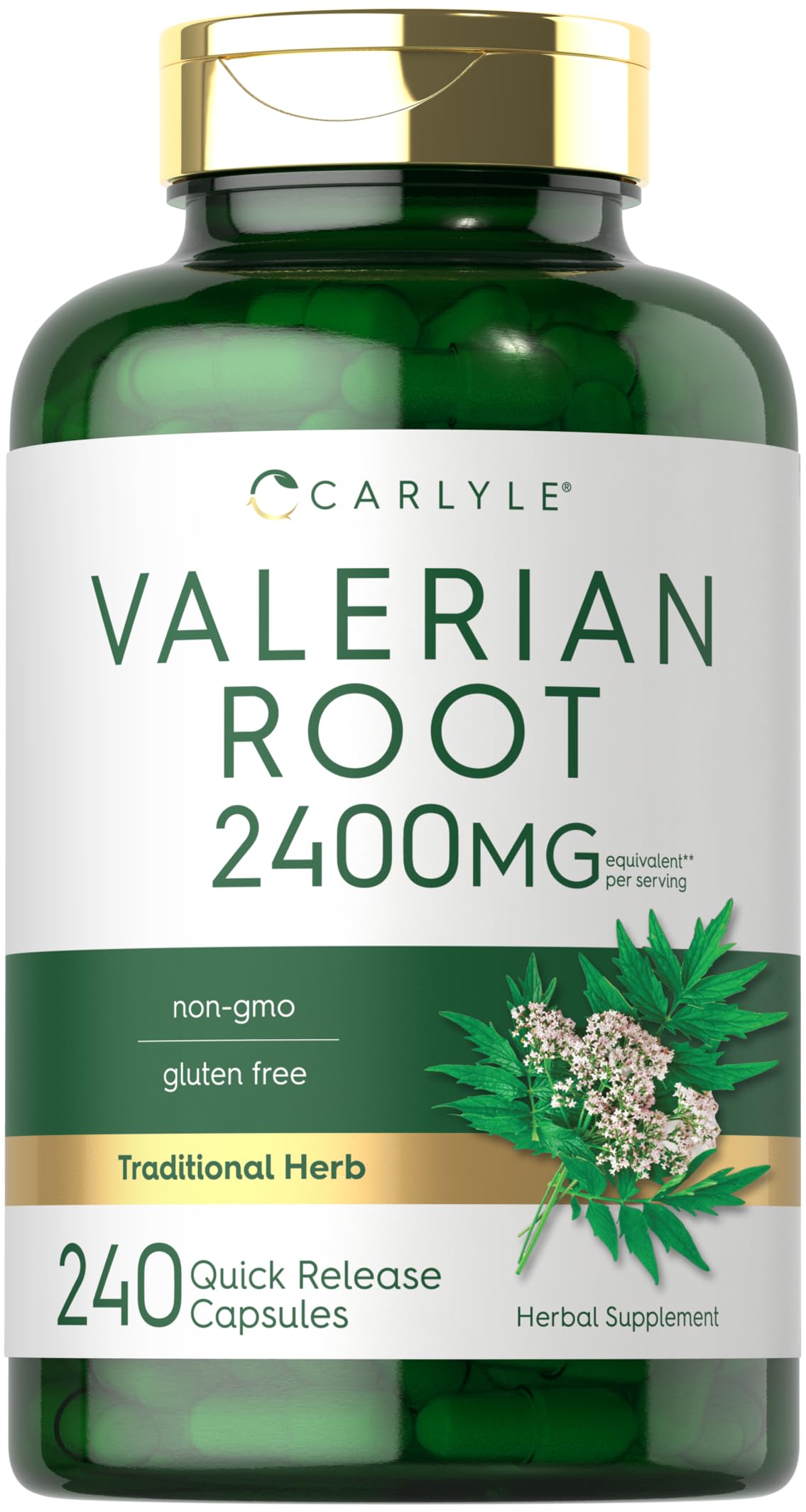 Carlyle Valerian Root Capsules bottle for easy daily use with quick-release capsules