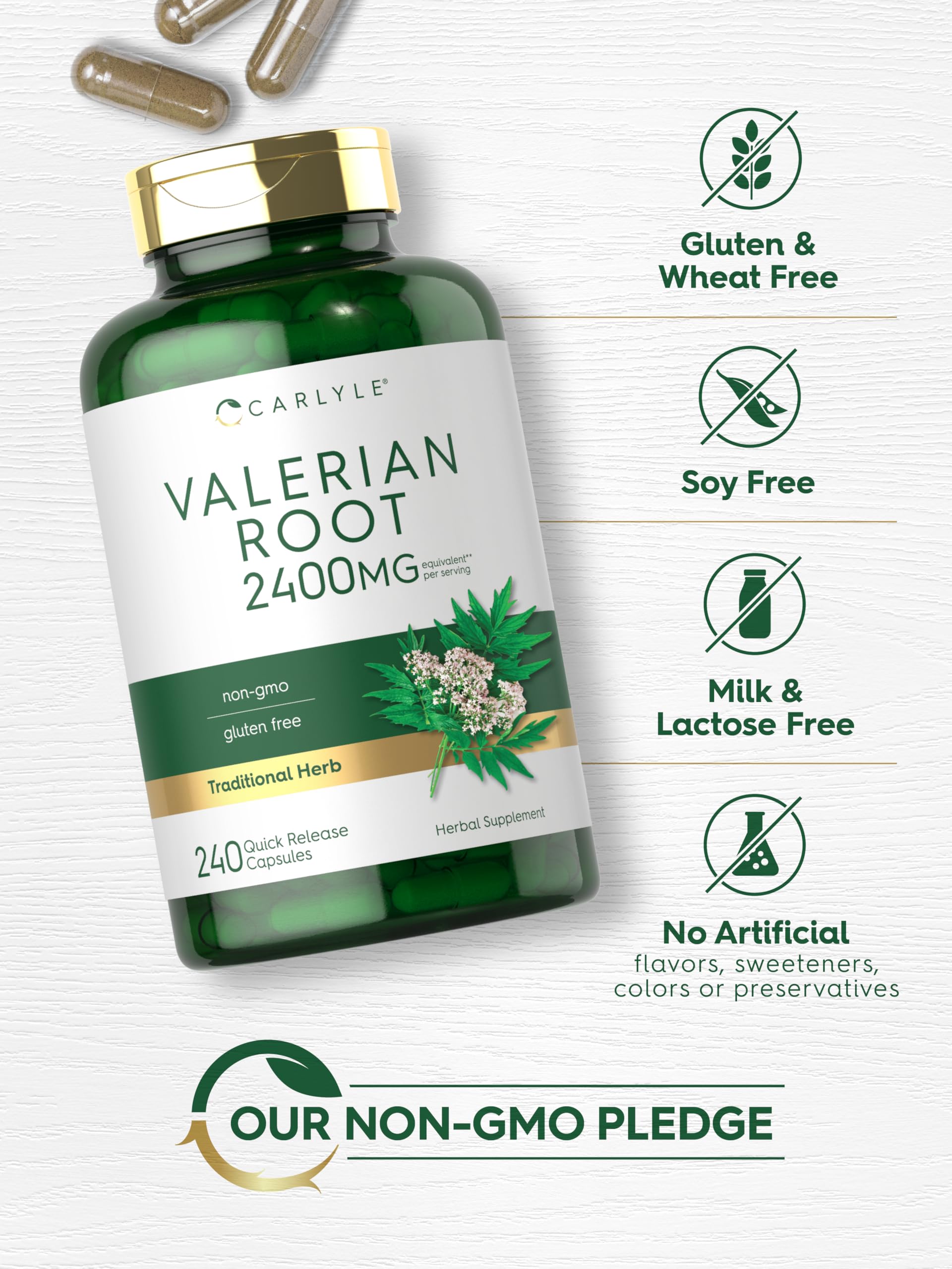Carlyle Valerian Root Capsules dispensing spill-proof pack suitable for night routines