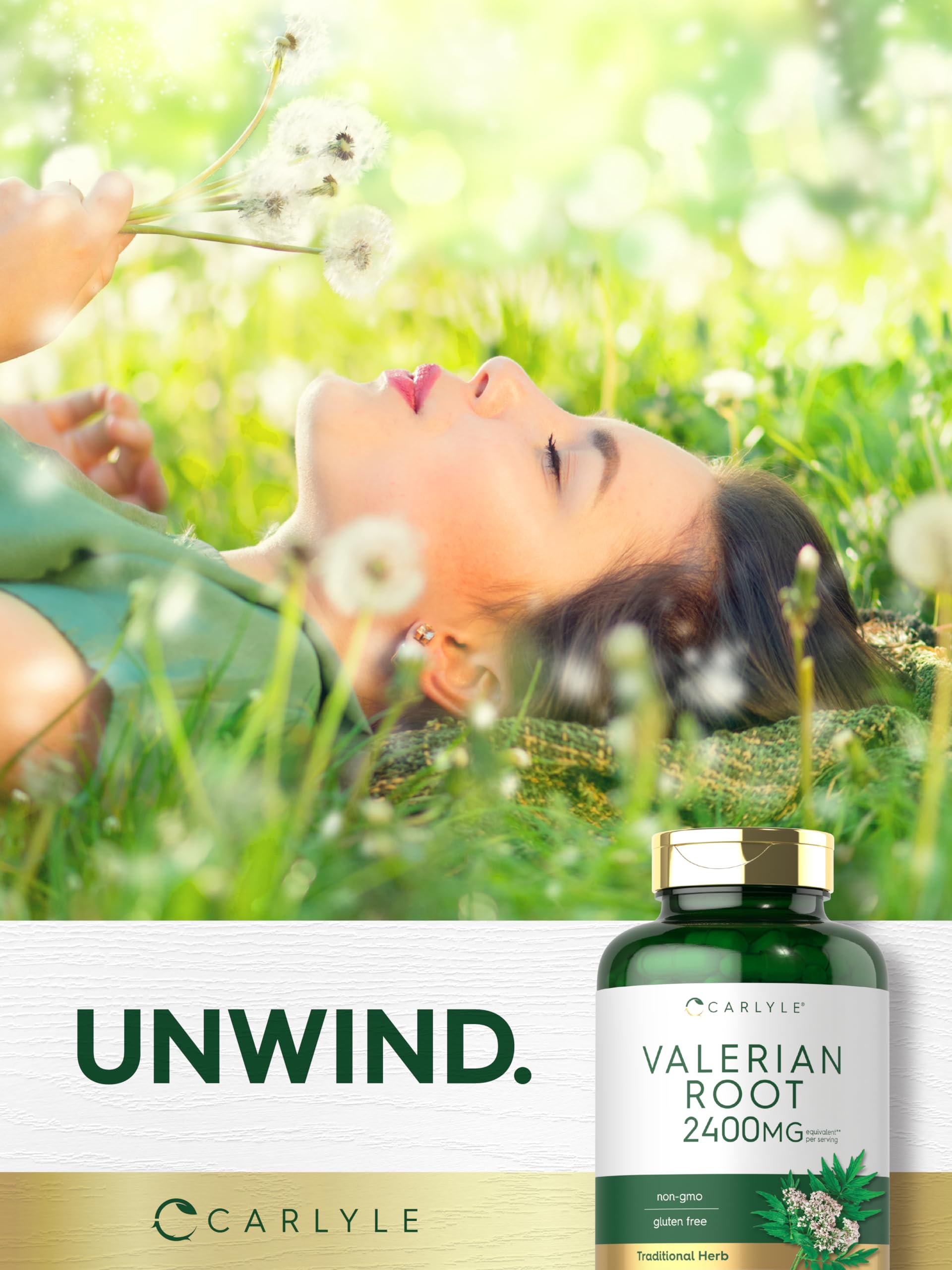Carlyle Valerian Root Capsules ingredients panel highlighting valerian extract and natural composition