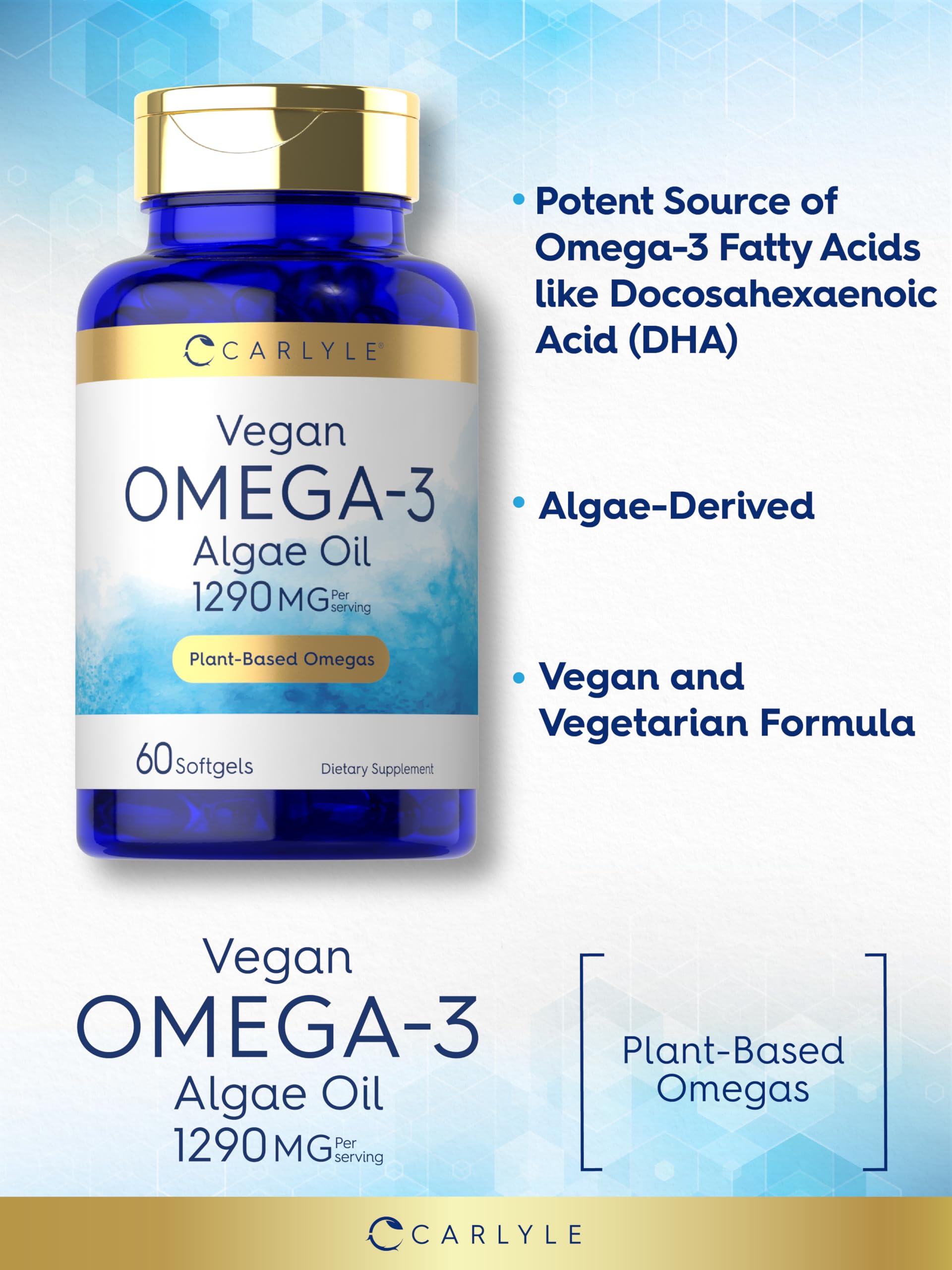 Carlyle Vegan Omega-3 softgel dispense demonstrates convenient daily use.