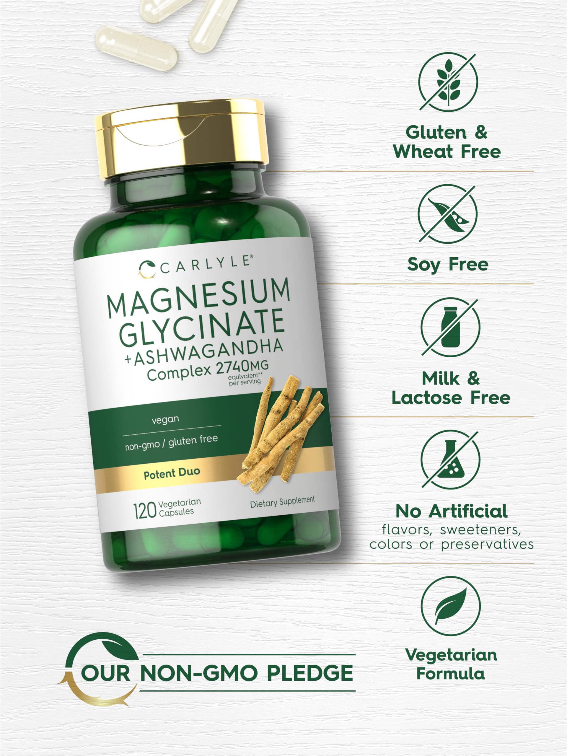 Carlyle Vegetarian capsules scene shows gluten-free, convenient daily option.