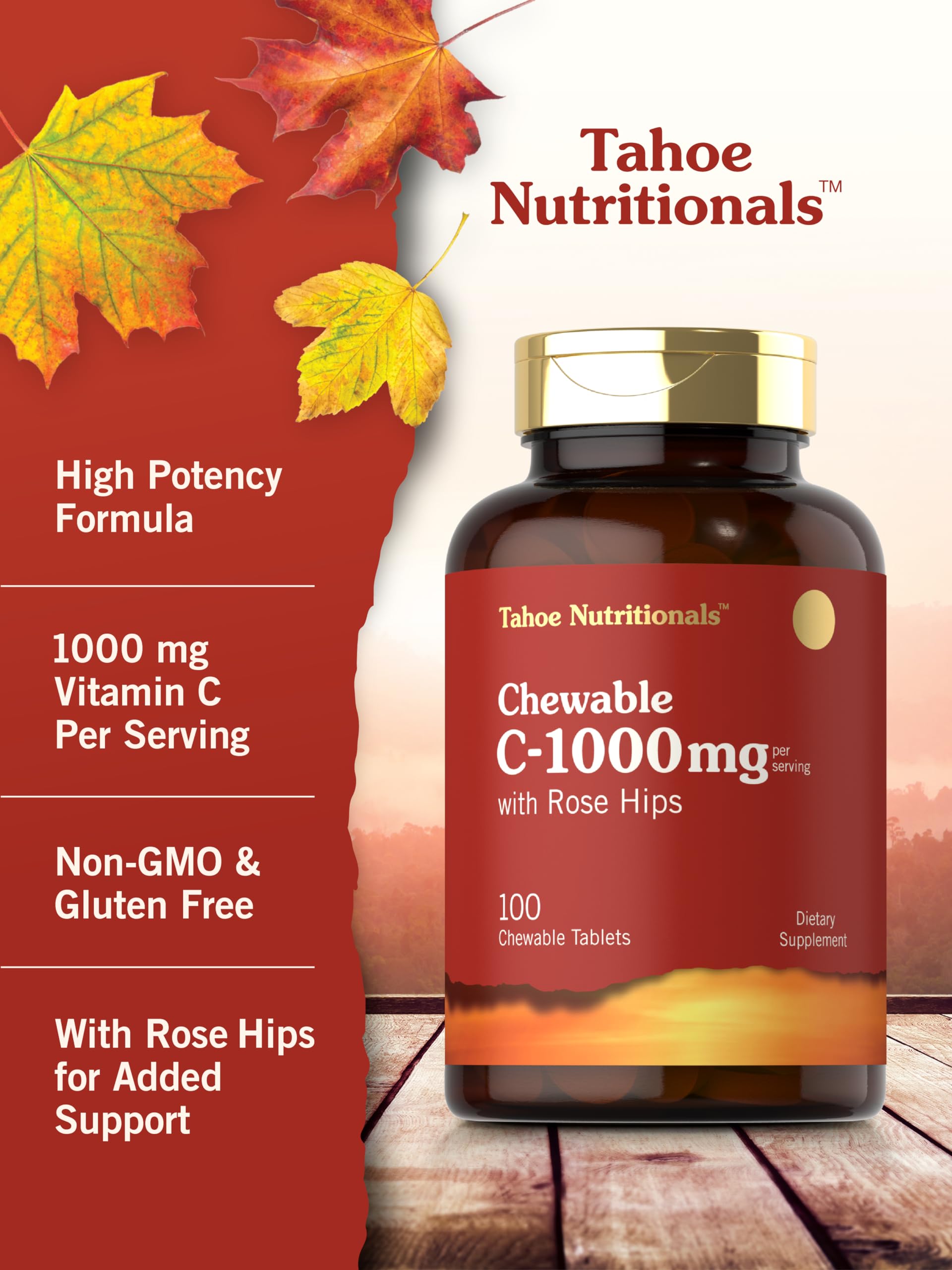 Carlyle Vitamina C Chewables: dosis de 1000 mg por tableta para uso diario.