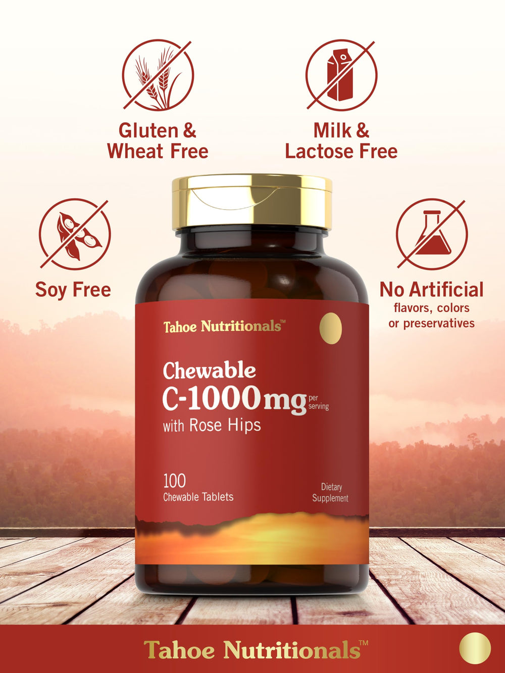 Carlyle Vitamina C Chewables: hipos de rosa fortalecen la fórmula vegetariana.