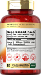 Carlyle Vitamin D3 bottle back shows non-GMO and gluten-free ingredients