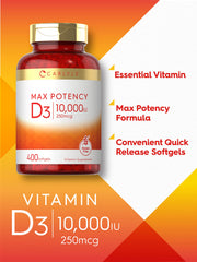 Closeup of Carlyle Vitamin D3 softgels emphasizing easy-to-swallow texture