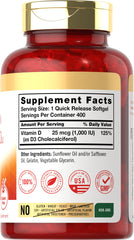 Carlyle Vitamin D3 softgels close-up showing easy-to-swallow capsules