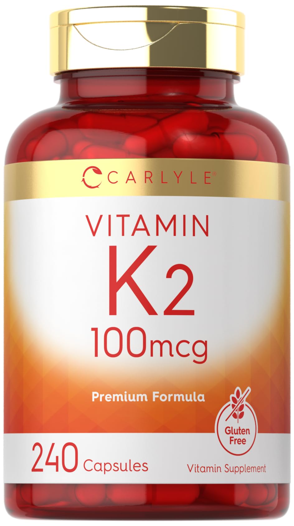 Carlyle Vitamin K2 100 mcg bottle front view highlights daily use