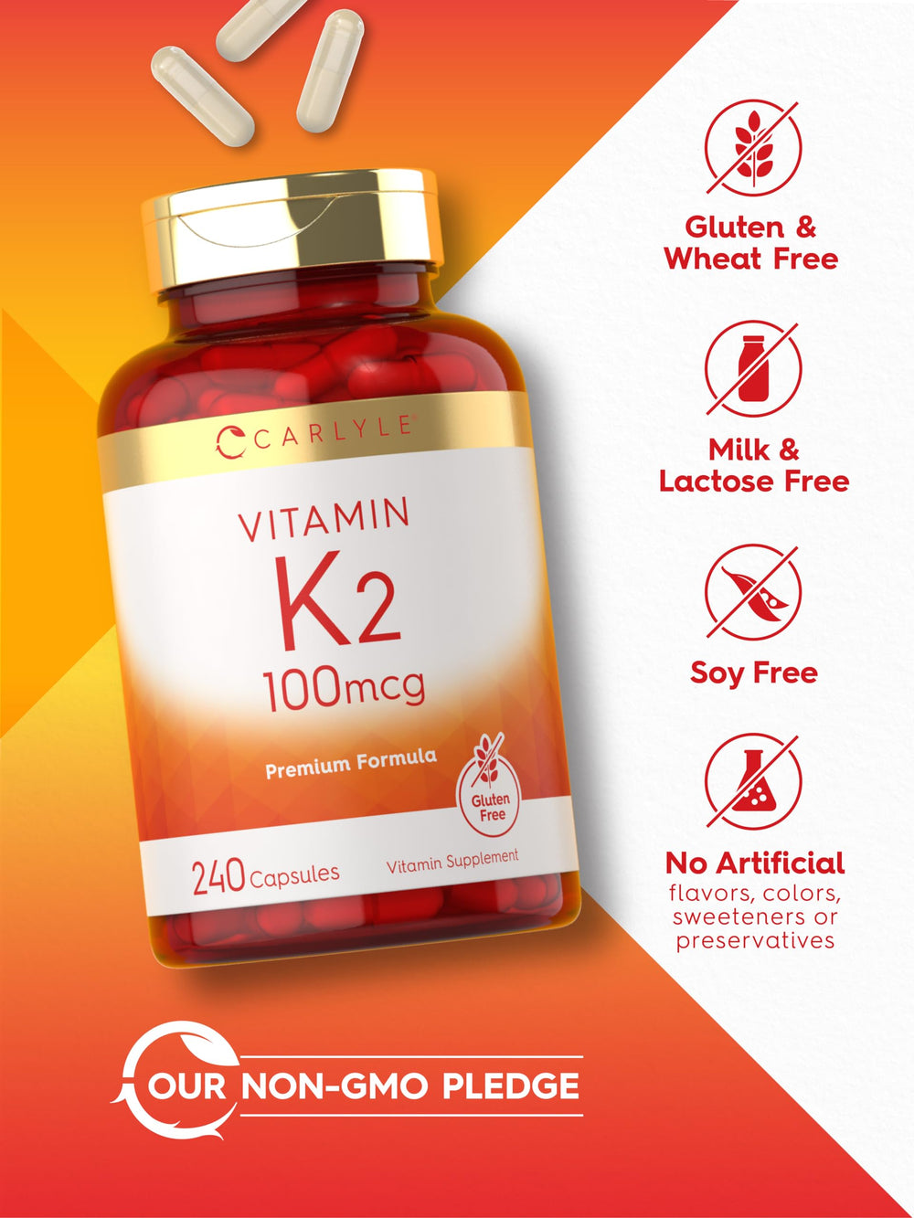 Carlyle Vitamin K2 100 mcg packaging flatlay for premium routine