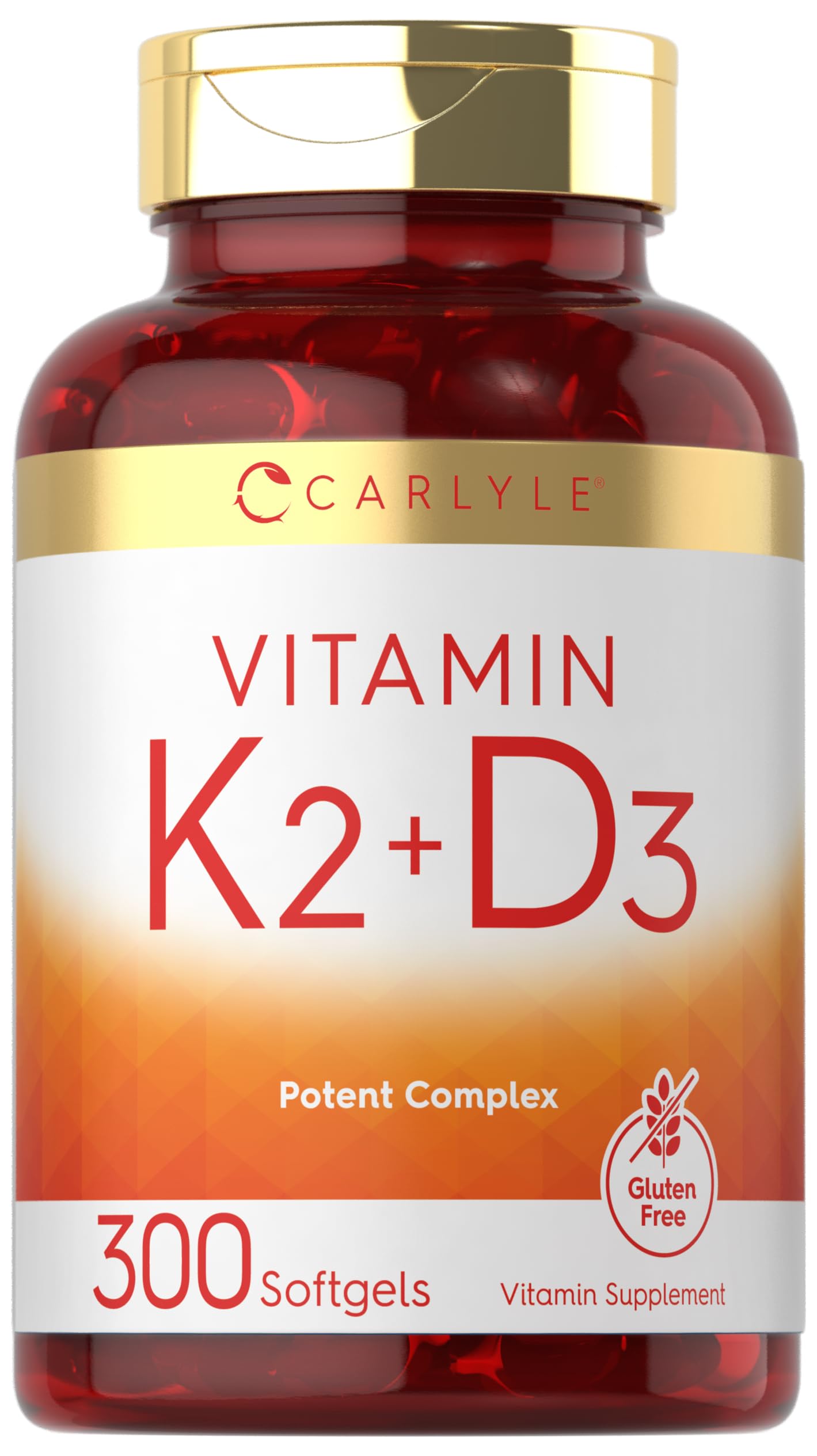 Carlyle Vitamin K2 D3 softgels bottle front view for daily wellness.