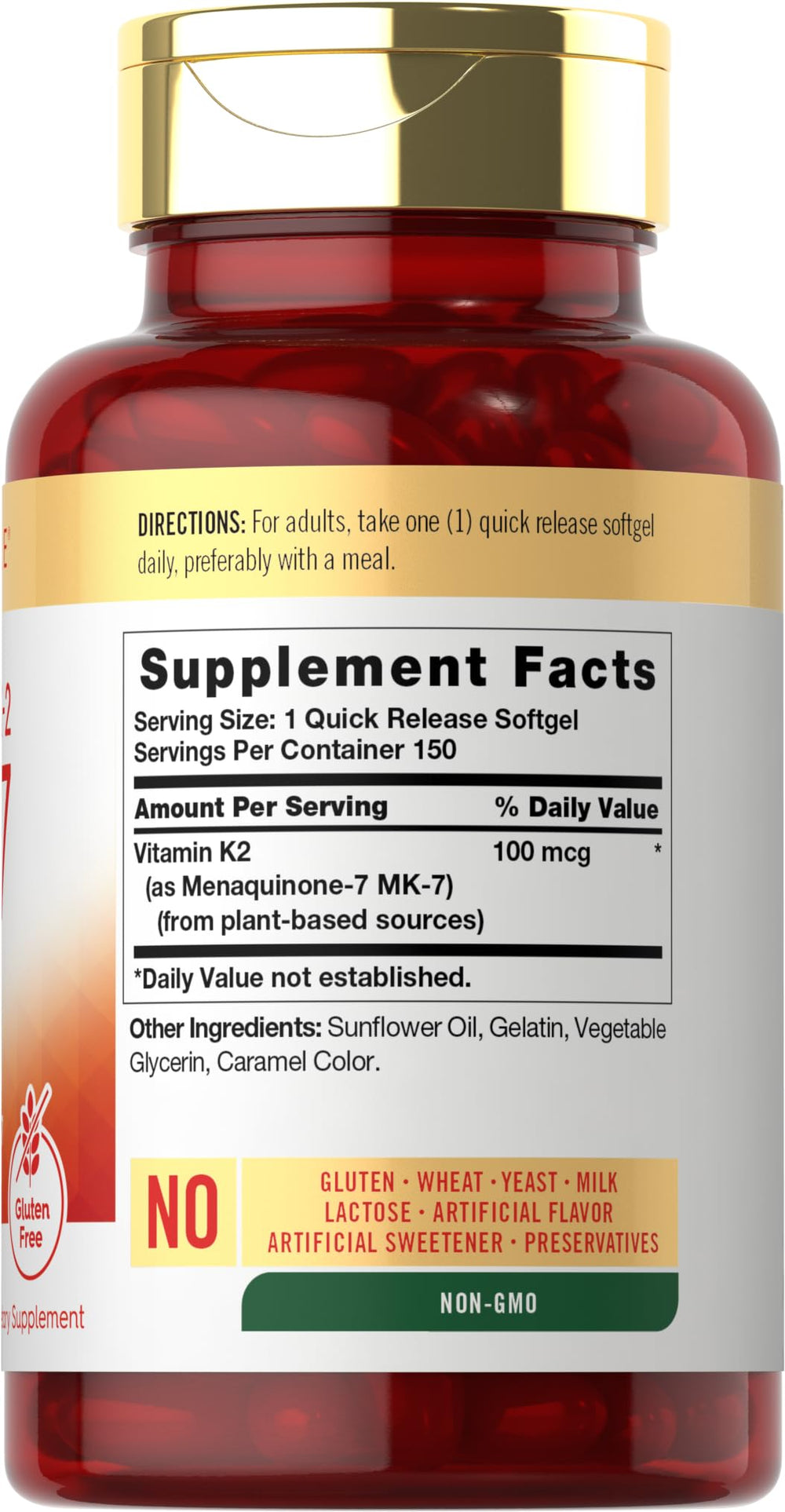 Closeup of Carlyle K2 MK7 softgels showing quick-release capsule design