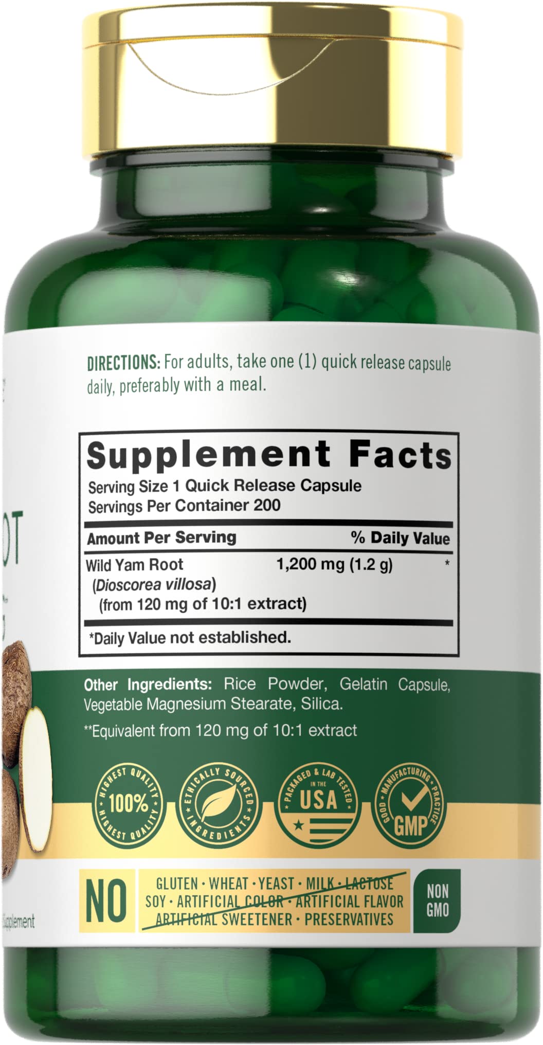 Carlyle Wild Yam Root Capsules closer view, showcasing potent extract details.