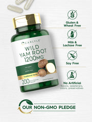 Carlyle Wild Yam Root Capsules label with ingredient information and quality marks.