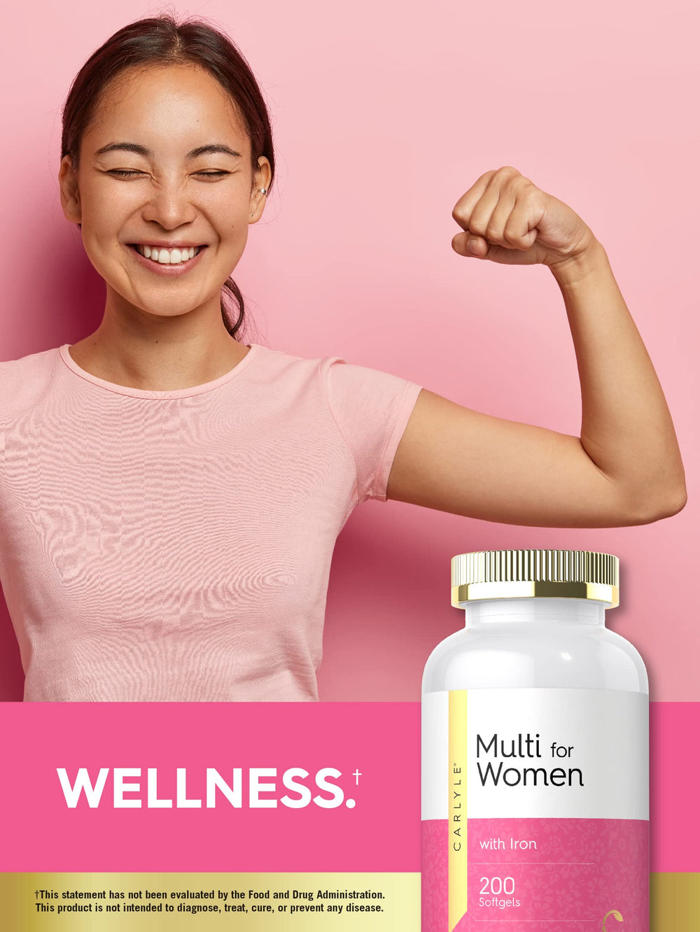 Non-GMO and gluten-free claim on Carlyle multivitamin packaging