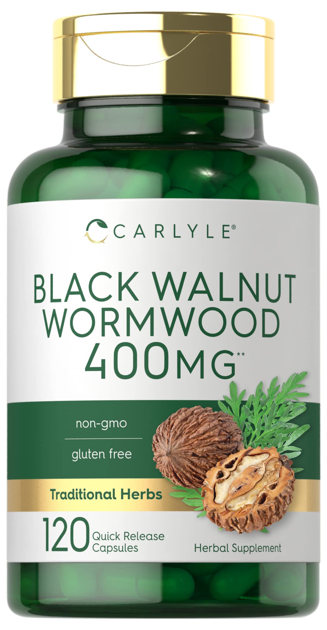 Carlyle Wormwood Black Walnut bottle—premium daily wellness capsules.