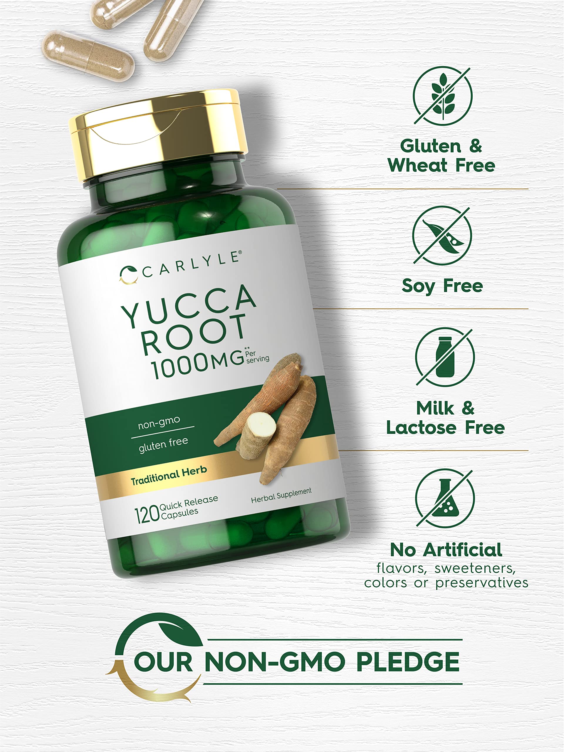 Carlyle Yucca Root Extract packaging box, conveying premium herbal supplement.